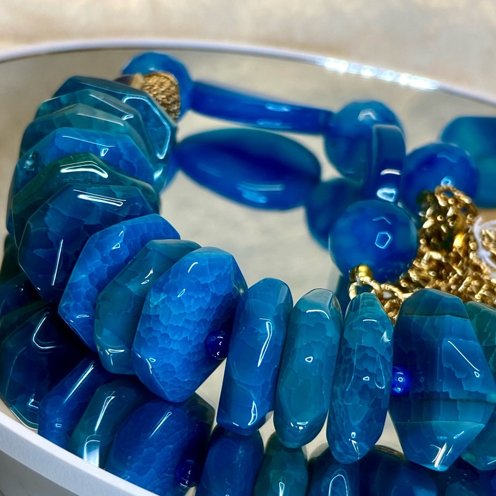 Beautiful EUC Barse Dragons Vein Beaded Necklace with Kyanite/Gold Cabochons - Picture 9 of 17